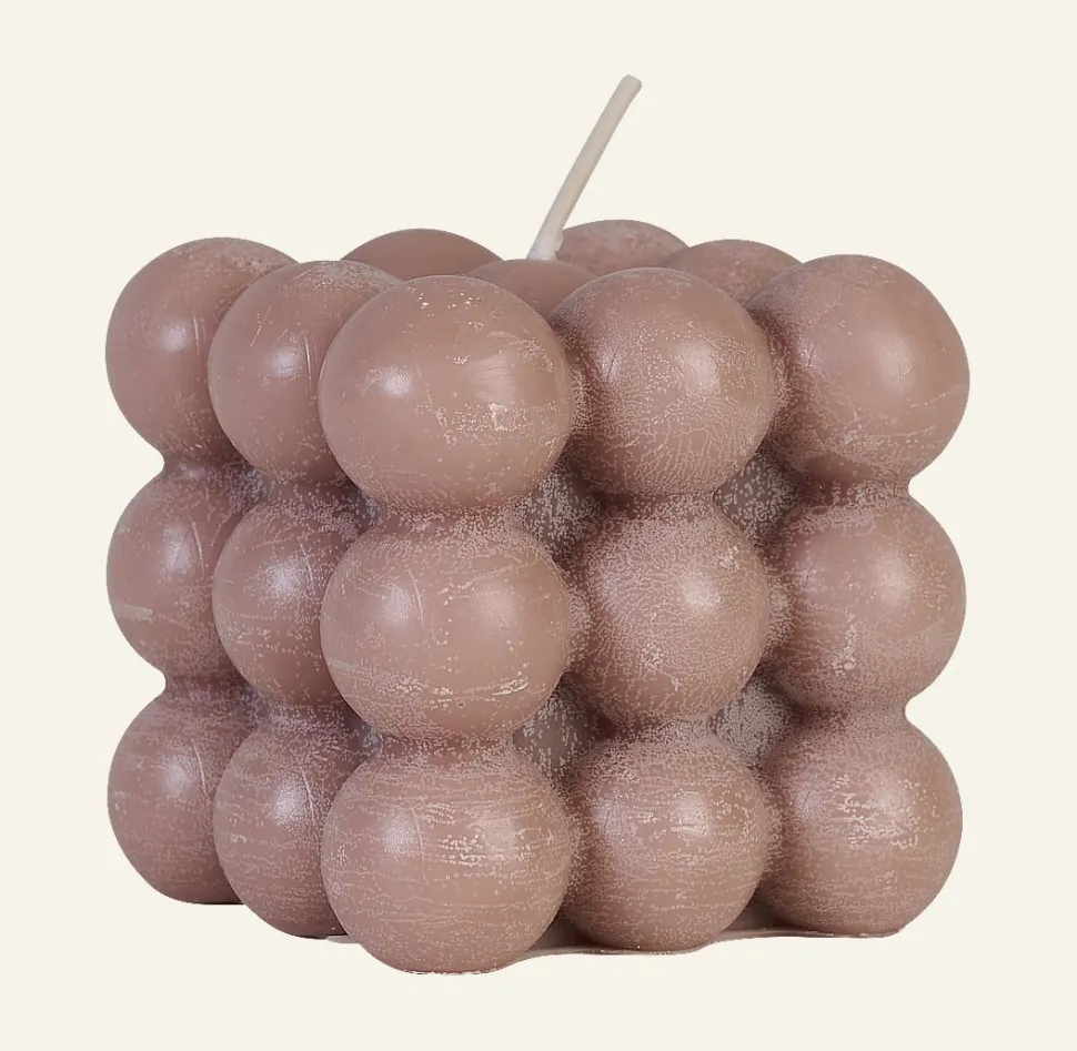 Bubble square koristekynttilä beige
