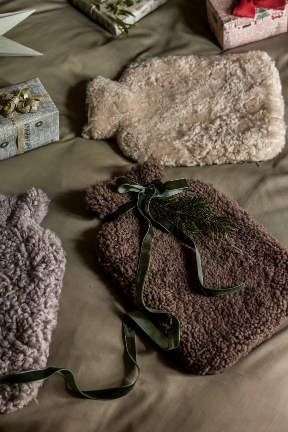 Curly wool kuumavesipullo beige