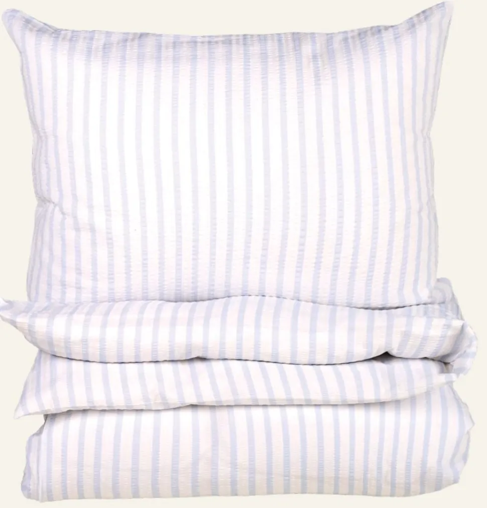 Evie Stripe pussilakanasetti kreppipuuvillaa sumuinen sininen