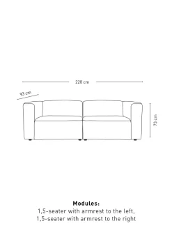 Moduulisohva 2 osaa käsinojalla harmaa - 220x93x73 cm