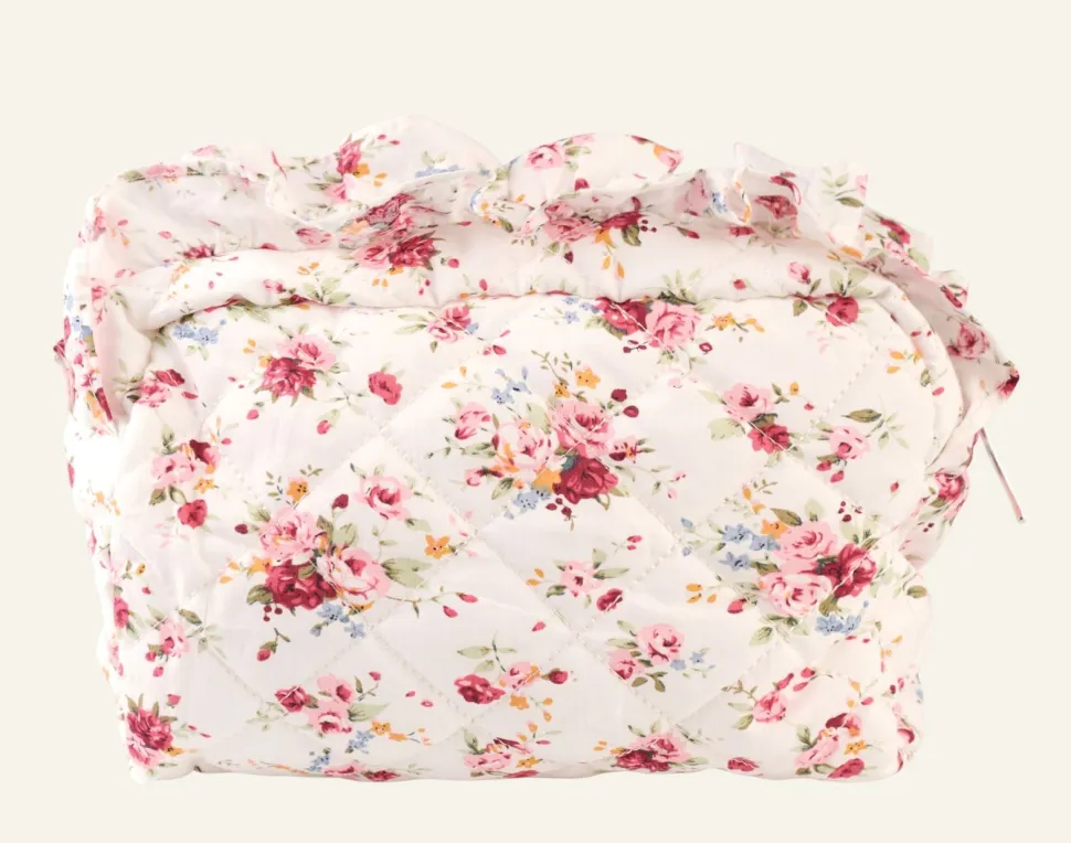 Rose ruffle toilettilaukku valkoinen
