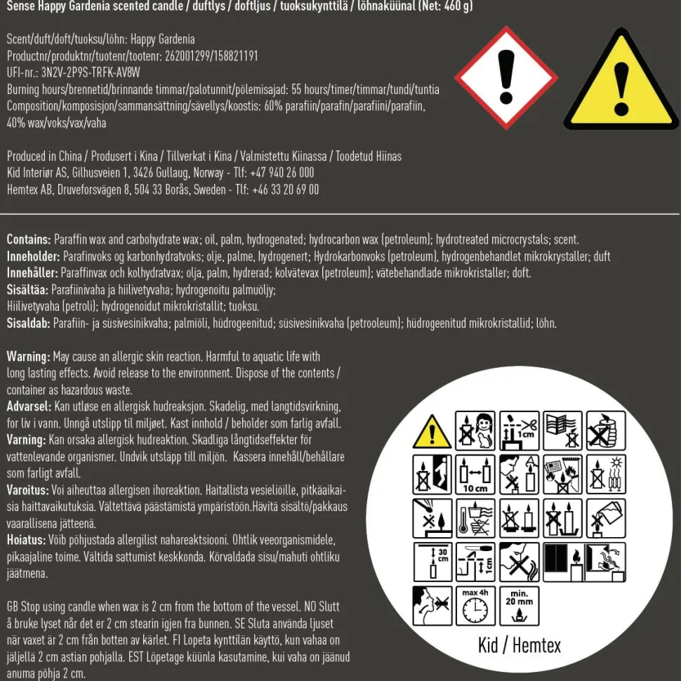 Sense Happy Gardenia tuoksukynttilä kulta