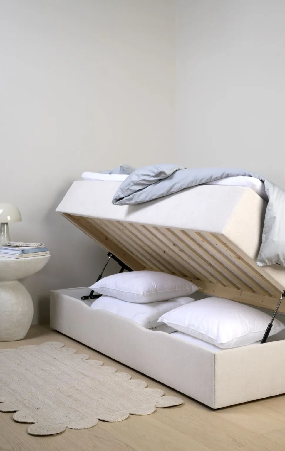 Sänky säilytystilalla beige - 90x200x59 cm